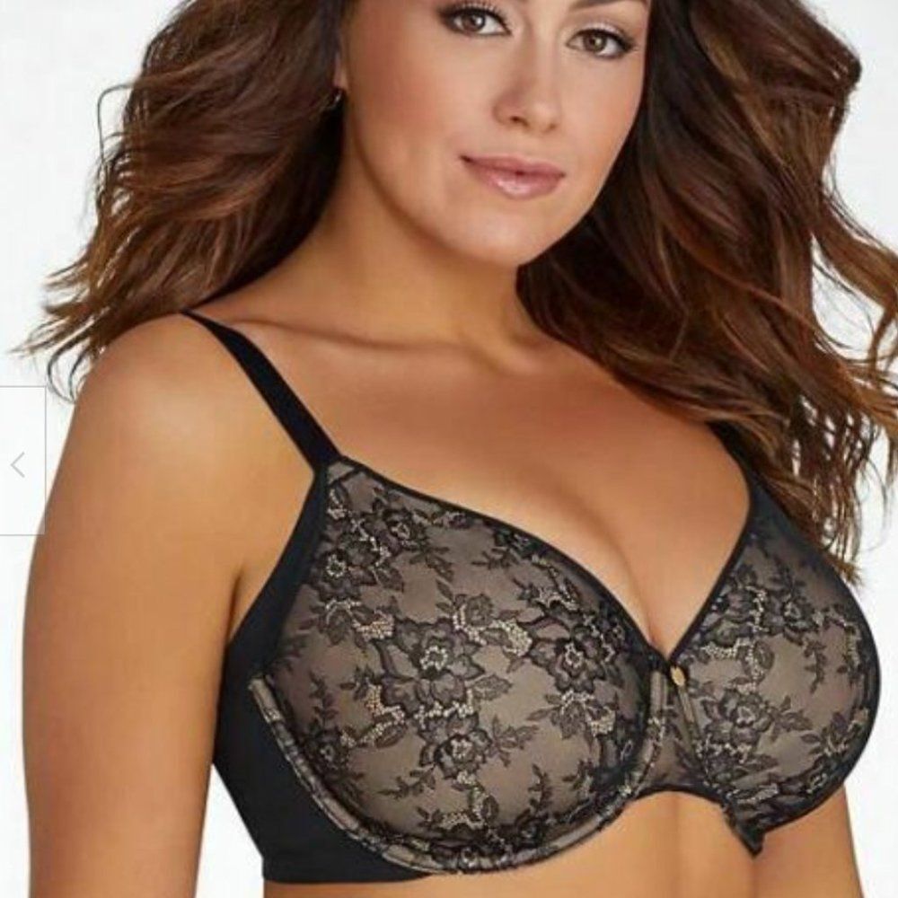 CURVY COUTURE 44D Flawless Lace Side Smoother Bra 1172 Black